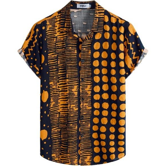Mens Summer Tropical Shirts Short Sleeve Orange Navy Men